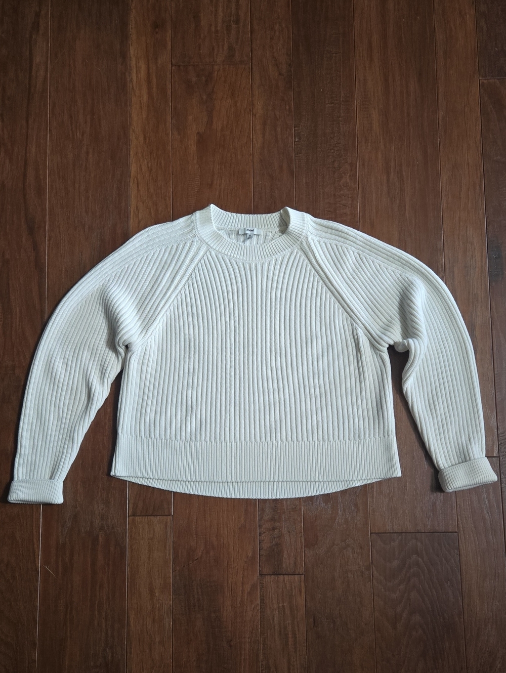 Mavi Womens Cream Ribbed Boxy Crewneck Sweater